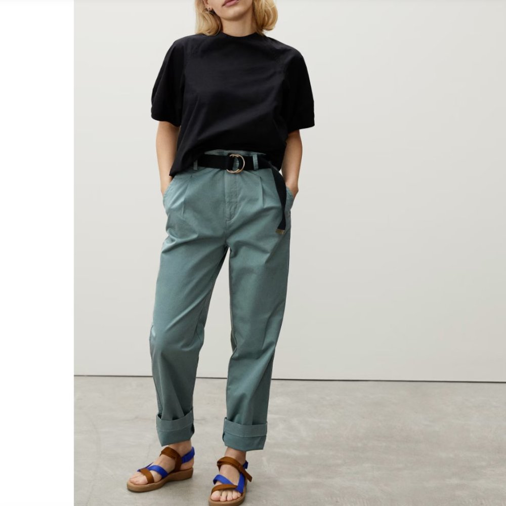 Everlane Green High-Rise Pleated Pants